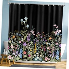 Shower Curtain Black Floral, Flower 72"W x 72"L (Pack of 1) Black Flowers — custom printed polyester bath curtain