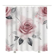 Pink Roses Shower Curtain Watercolor Floral Flowers Fabric Decor 72x72 Inch — custom printed polyester bath curtain