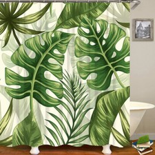 Chic Tropical Palm Leaf Polyester Bath Tub Shower Curtain With Hooks Rings 71" — custom printed polyester bath curtain