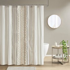 Ink+Ivy 72"x72" Imani Chenille Striped Cotton Printed Shower Curtain Ivory — custom printed polyester bath curtain