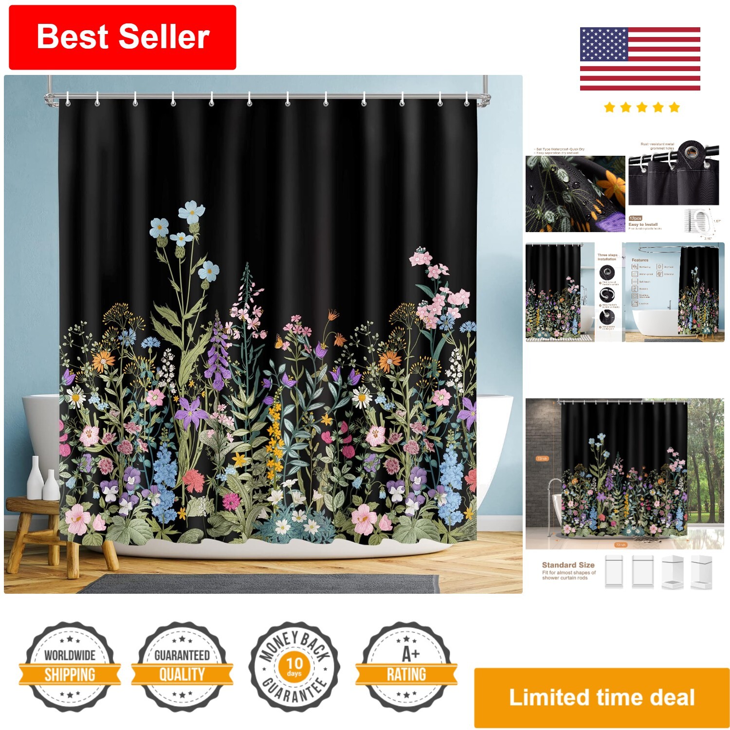 Custom Printed Bath Curtain — custom printed polyester bath curtain