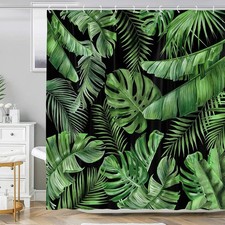 Tropical Leaves Shower Curtain, Green 72W x 72L (Pack of 1), Black — custom printed polyester bath curtain