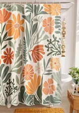 RoomTalks Cute Colorful Floral Extra Long Shower Curtain 78 Inch Funky Aesthe... — custom printed polyester bath curtain