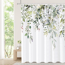 Sage Green Eucalyptus Shower Curtain, Watercolor Leaves on the Top Plant with Fl — custom printed polyester bath curtain