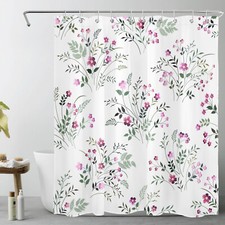 Country Style Green Leaf Pink Wildflower Shower Curtain Bathroom Accessories Set — custom printed polyester bath curtain