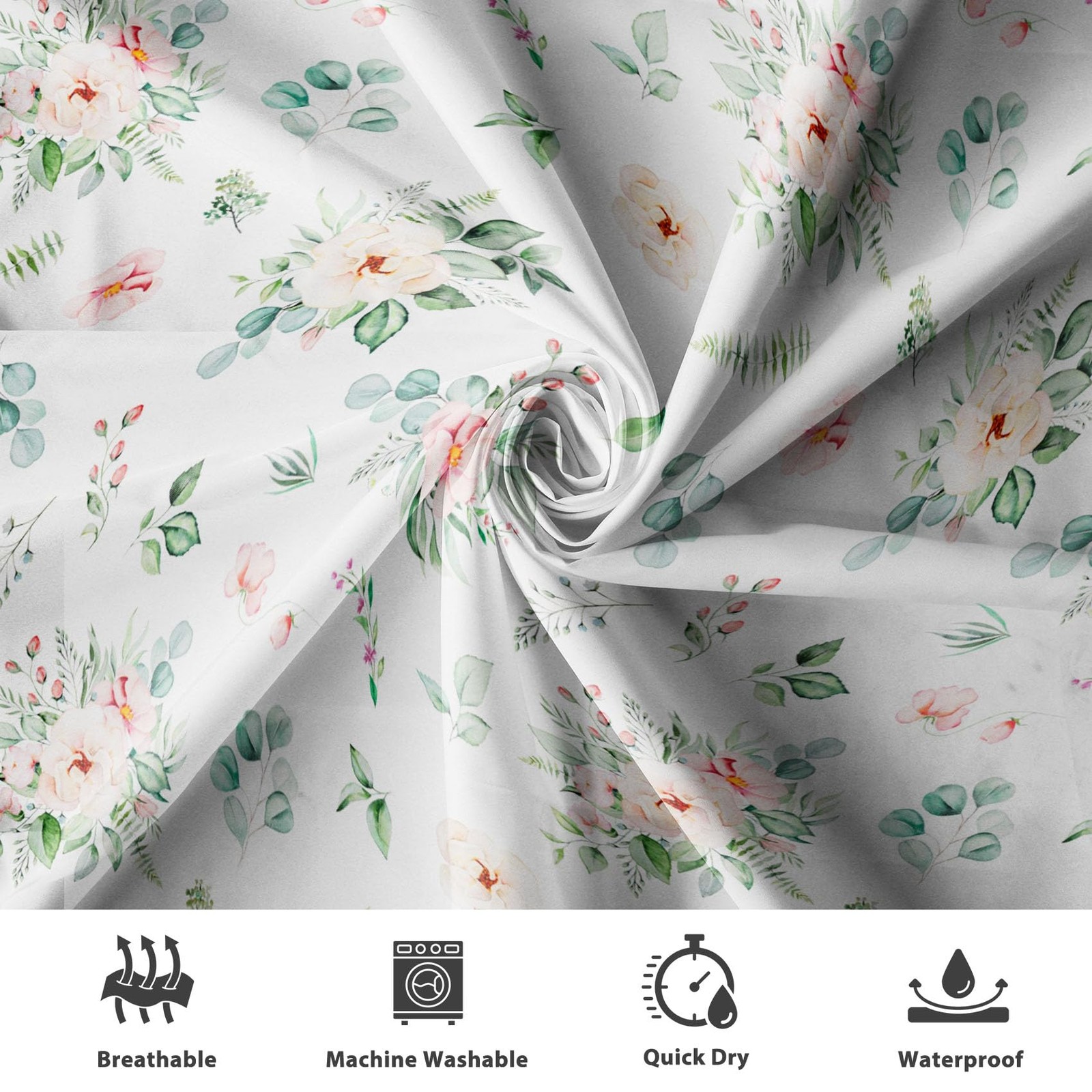 Custom Printed Bath Curtain — custom printed polyester bath curtain detail view