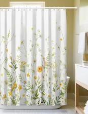 72x72 Inch Yellow Green Floral Shower Curtain Waterproof Fabric 12 Hooks — custom printed polyester bath curtain