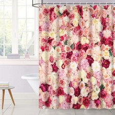 Floral Shower Curtain Red Pink Rose Flowers Spring Wedding Fabric 60x72 Inch — custom printed polyester bath curtain