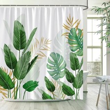 Green palm leaf plant shower curtain waterproof bathroom decoration us — custom printed polyester bath curtain