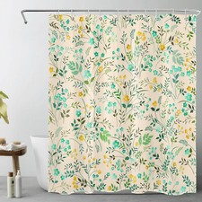 Garden Green Leaf Yellow Wildflower Beige Shower Curtain Set for Bathroom Decor — custom printed polyester bath curtain