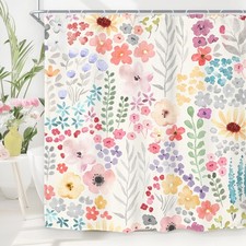 Cute Floral Colorful Shower Curtain,Spring Boho Kids Girls Girly Wildflower P... — custom printed polyester bath curtain