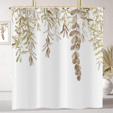 Black Eucalyptus Leaf Shower Curtain, Black Botanical Watercolor Plants Bathroom — custom printed polyester bath curtain