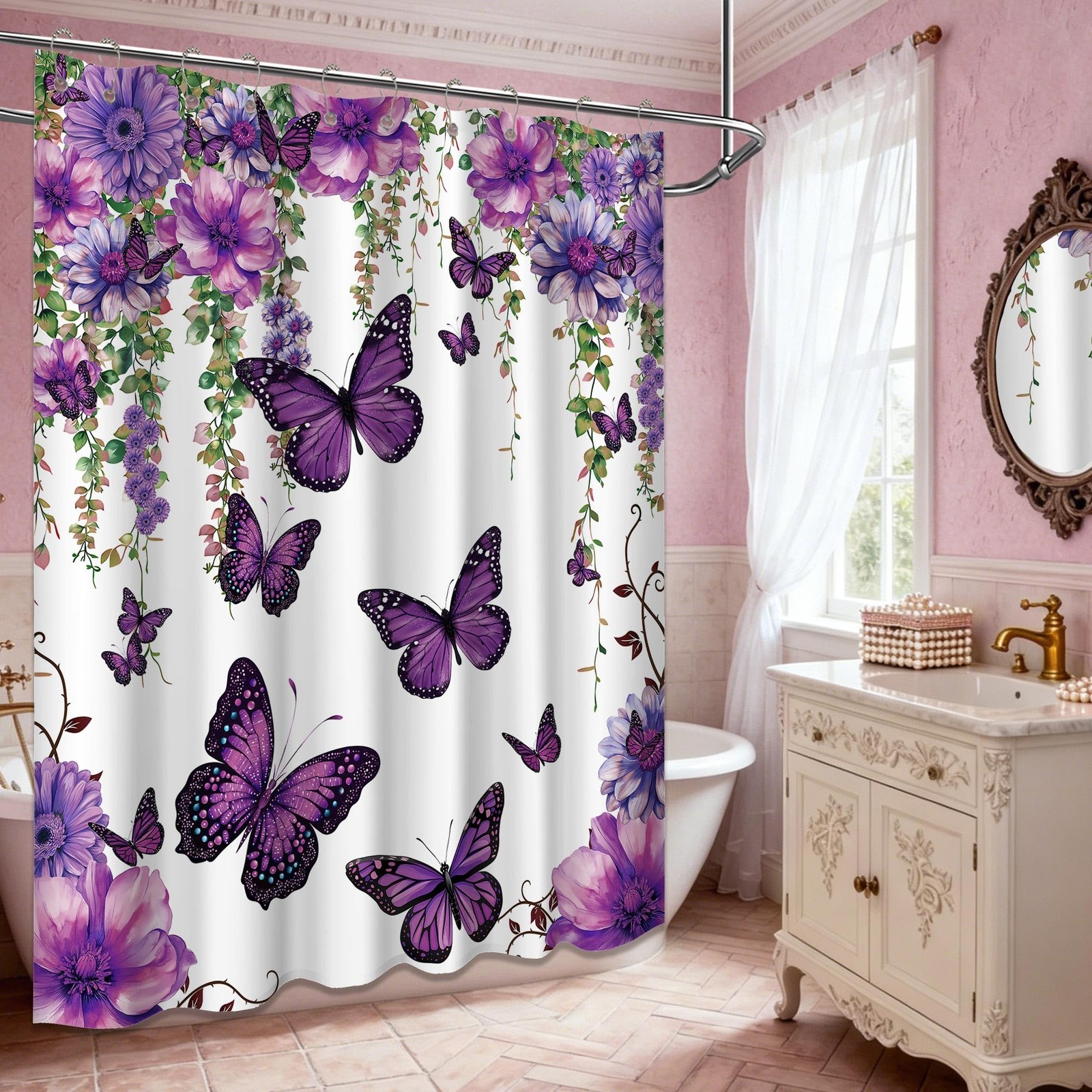 Custom Printed Bath Curtain — custom printed polyester bath curtain detail view