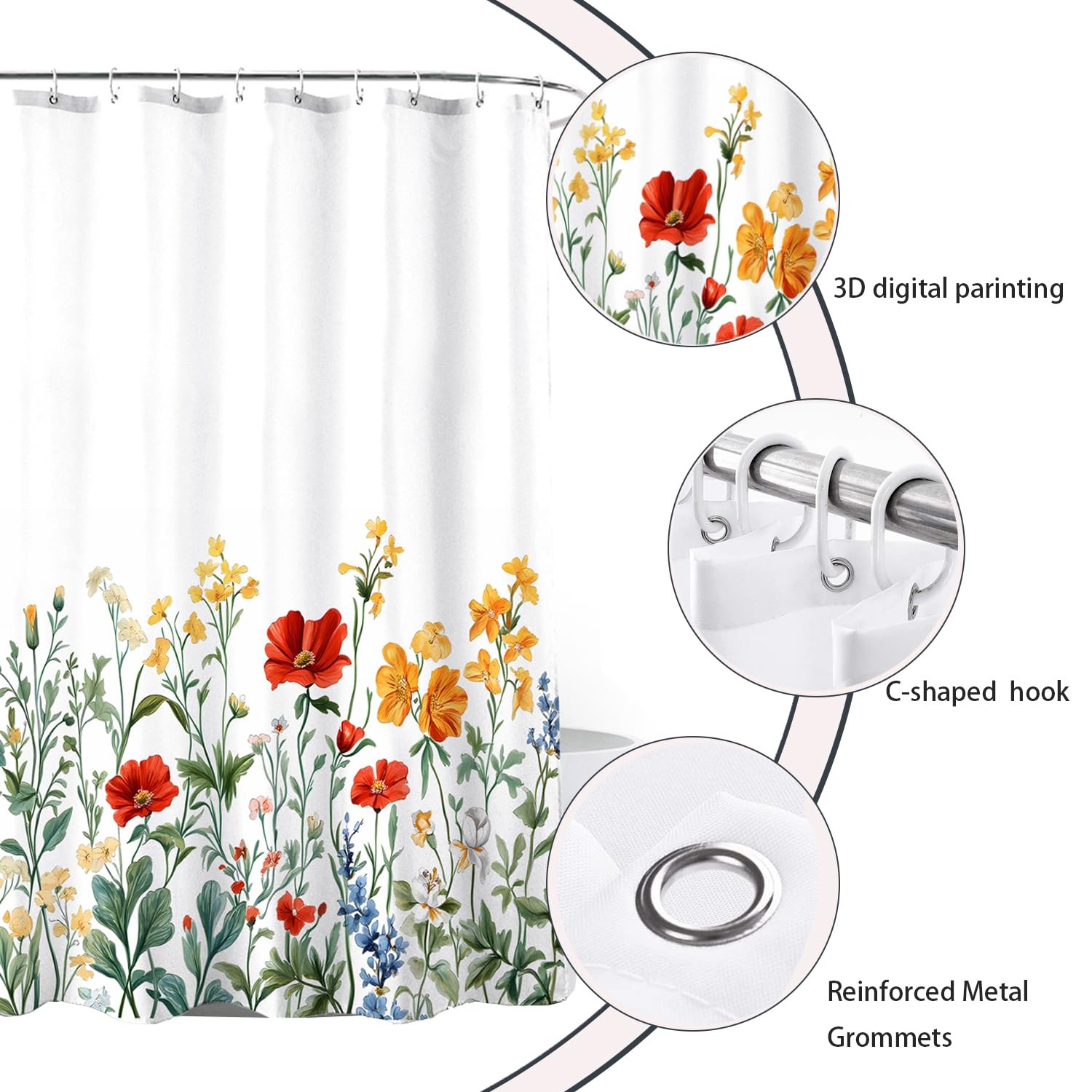 Custom Printed Bath Curtain — custom printed polyester bath curtain detail view
