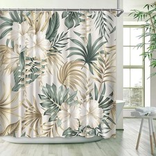 Green palm leaf plant shower curtain waterproof bathroom decoration — custom printed polyester bath curtain