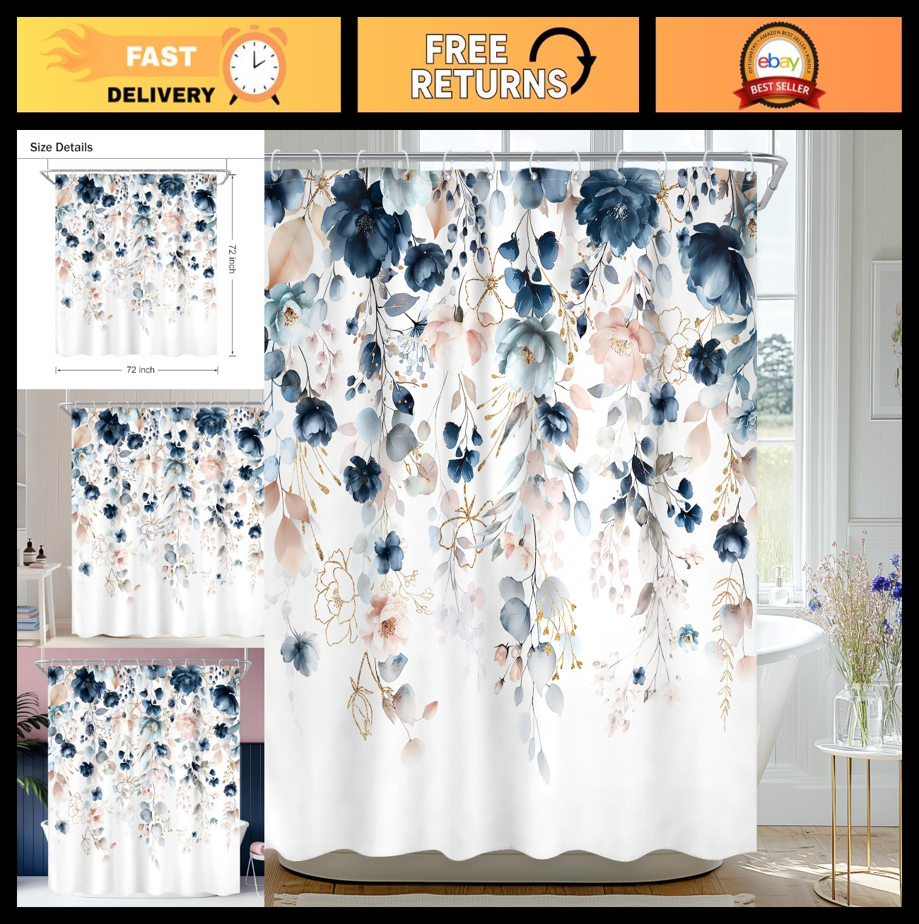 Custom Printed Bath Curtain — custom printed polyester bath curtain
