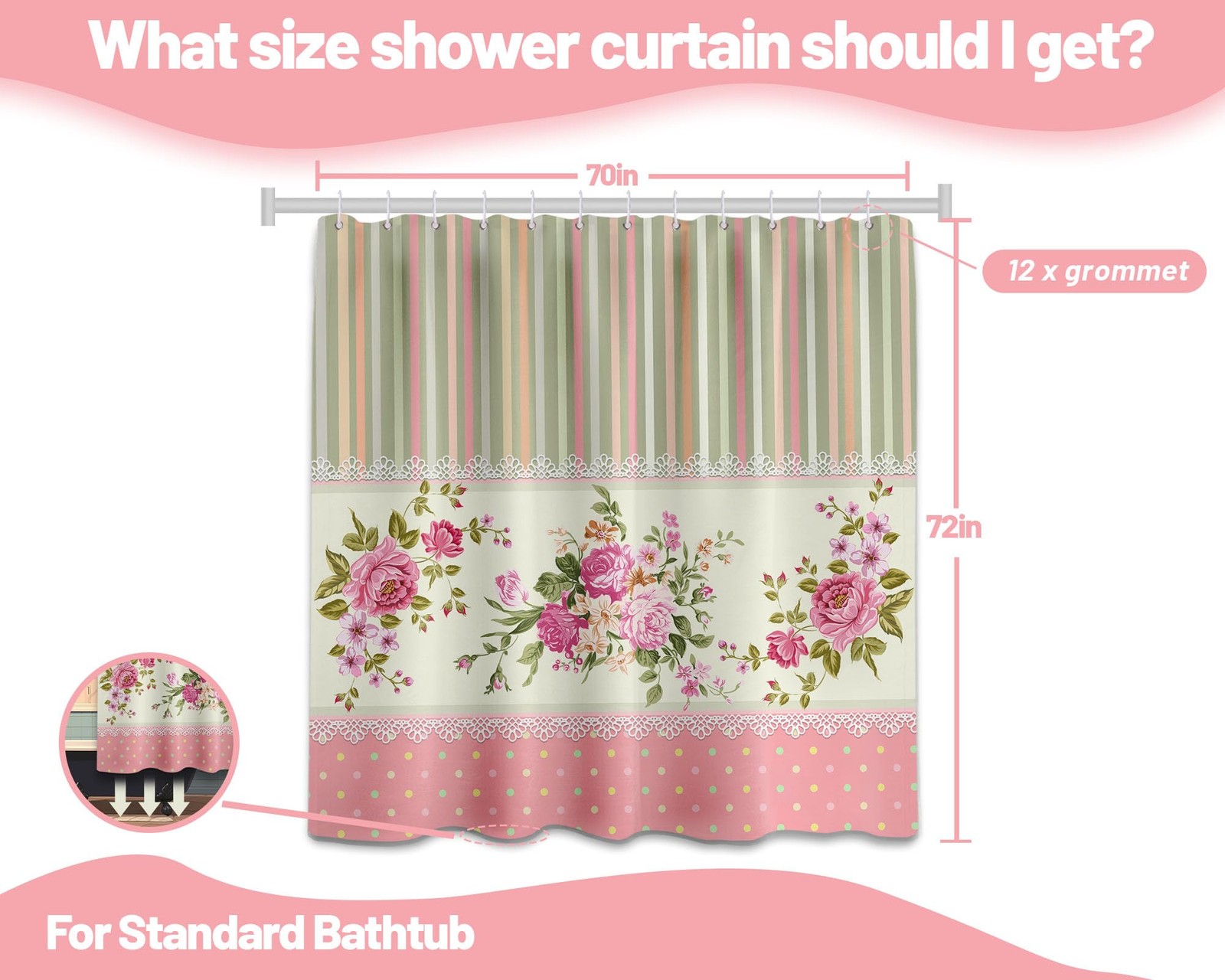 Custom Printed Bath Curtain — custom printed polyester bath curtain detail view