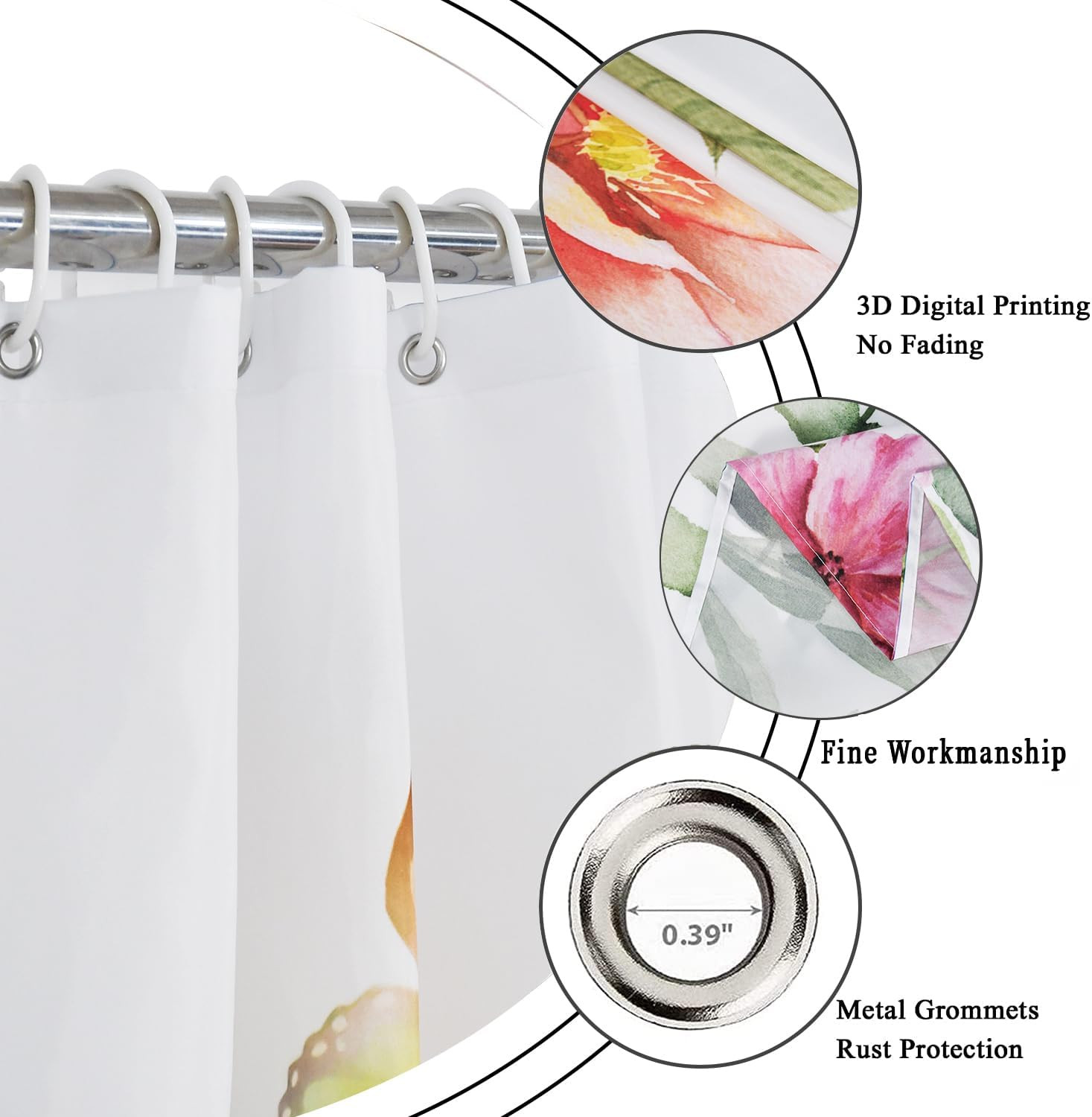Custom Printed Bath Curtain — custom printed polyester bath curtain detail view