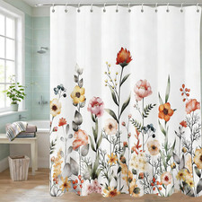 Shower Curtain Floral Shower Curtains for Bathroom Watercolor Flowers Leaves Bat — custom printed polyester bath curtain